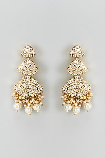Gold Plated Kundan Polki & Pearl Dangler Earrings
