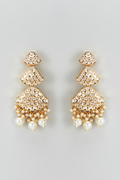 Gold Plated Kundan Polki & Pearl Dangler Earrings