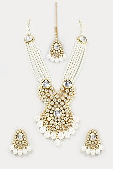Gold Plated Kundan Polki & Pearl Necklace Set