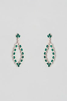 Rose Gold Plated Cubic Zircons & Emerald Dangler Earrings In Sterling Silver