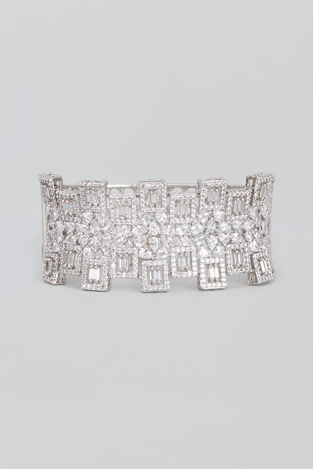 White Plated Cubic Zircon Cuff Bracelet In Sterling Silver