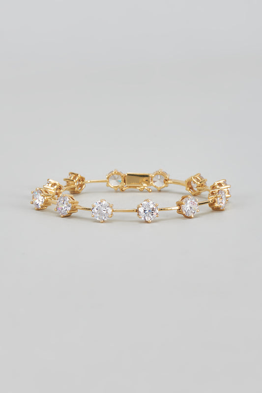 Gold Plated Cubic Zircon Openable Tennis Bracelet In Sterling Silver
