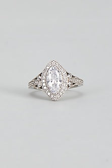 White Plated Cubic Zircon Ring In Sterling Silver