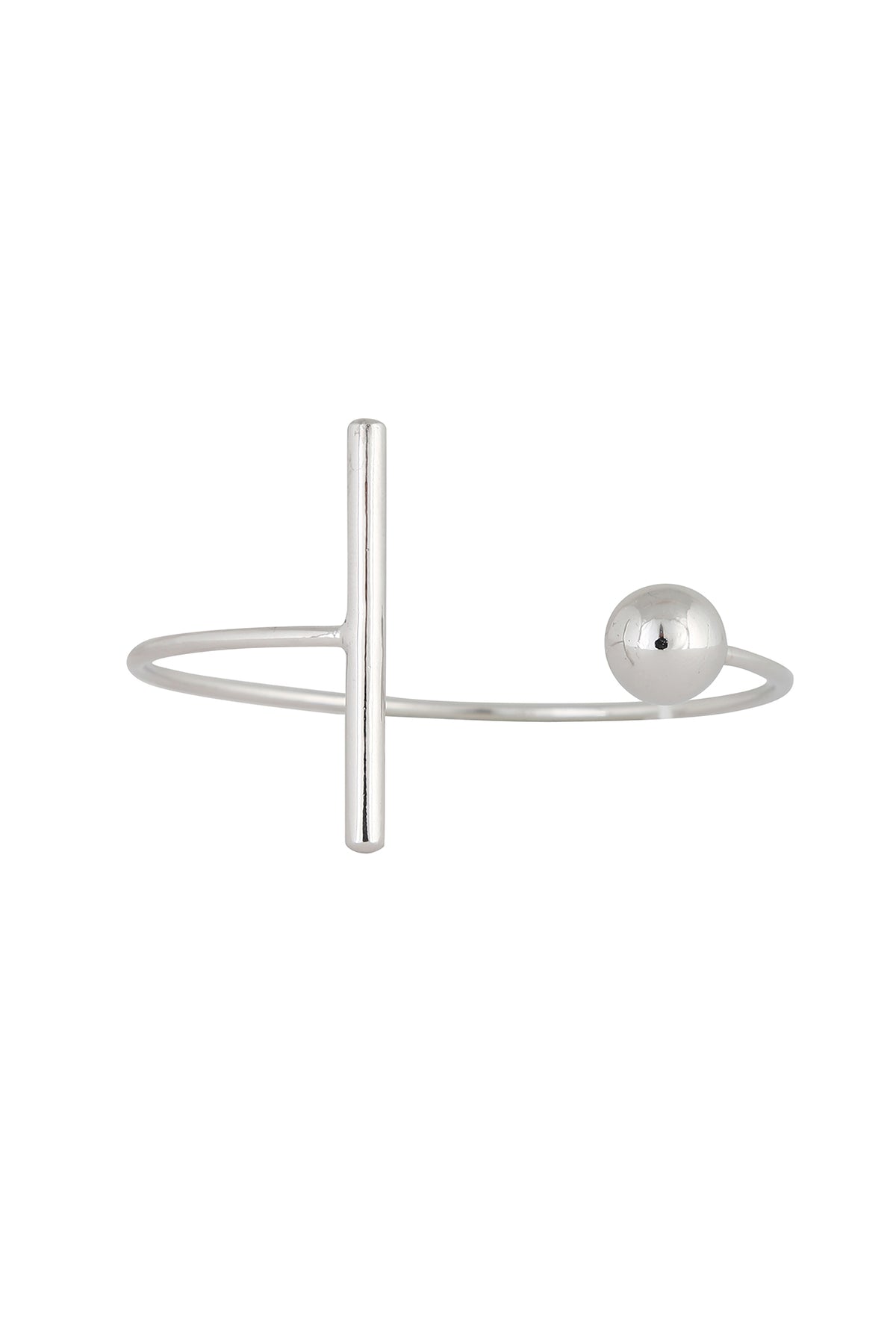 Silver finish bar and sphere ball adjustable open cuff bracelet