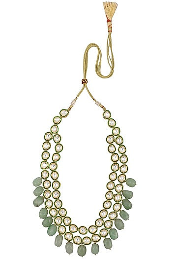Gold Plated Kundan and Aqua Green Stones Necklace