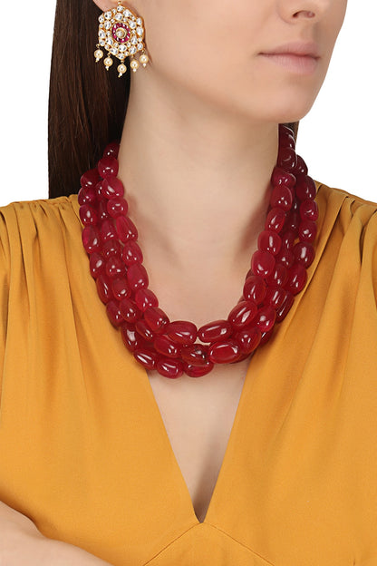 Semi Precious Red Stones Necklace Set