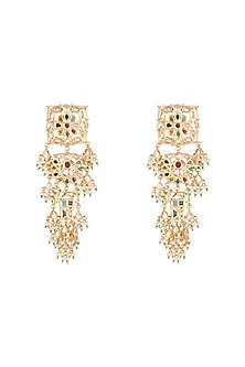 Gold Plated Multicolor Stone Long Earrings