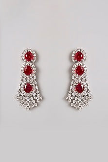 Silver Finish Zircon & Ruby Stone Long Necklace Set