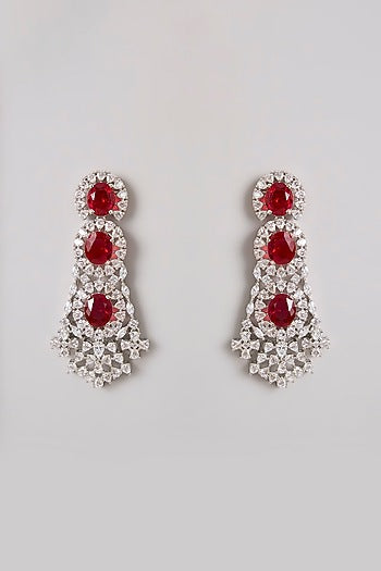 Silver Finish Zircon & Ruby Stone Long Necklace Set
