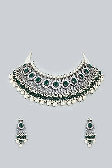 White Finish Zircons Choker Necklace Set