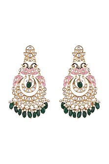 Gold Finish Meenakari Emerald Chandbali Earrings