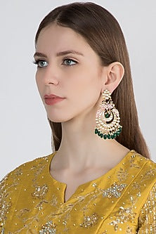 Gold Finish Meenakari Emerald Chandbali Earrings