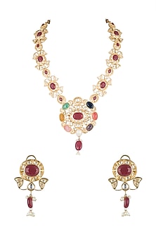 Gold Finish Kundan Long Necklace Set