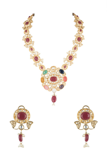 Gold Finish Kundan Long Necklace Set