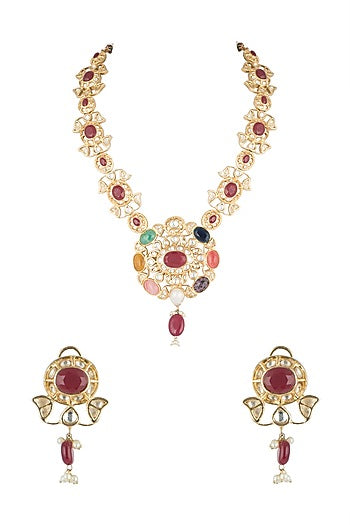 Gold Finish Kundan Long Necklace Set
