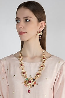 Gold Finish Kundan Long Necklace Set