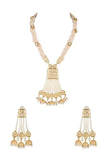 Gold Finish Kundan & Pearls Long Necklace Set