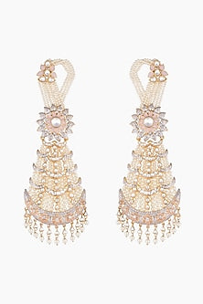 Gold Finish Kundan & Pearls Chandbali Earrings