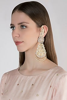 Gold Finish Kundan & Pearls Chandbali Earrings