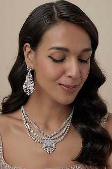 White Finish Moissanite & Zircon Long Necklace Set