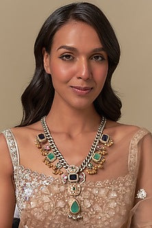 Black Rhodium Finish Amethyst & Turquoise Stone Necklace