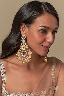 Gold Finish Emerald & Ruby Stone Dangler Earrings