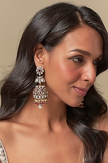 Gold Finish Ruby & Moissanite Dangler Earrings