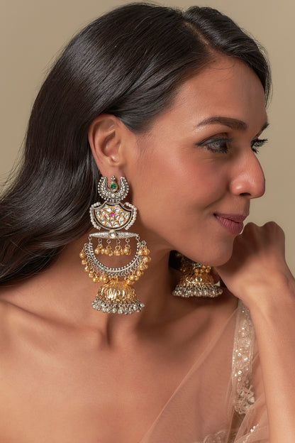 Black Rhodium Finish Ruby & Moissanite Dangler Earrings