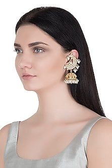 Gold plated stone and kundan moon jhumki earrings