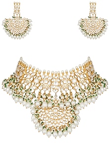 Gold plated pearl and kundan choker necklace set