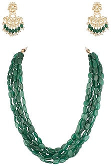 Gold plated semi precious emerald stone necklace set