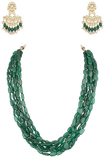 Gold plated semi precious emerald stone necklace set