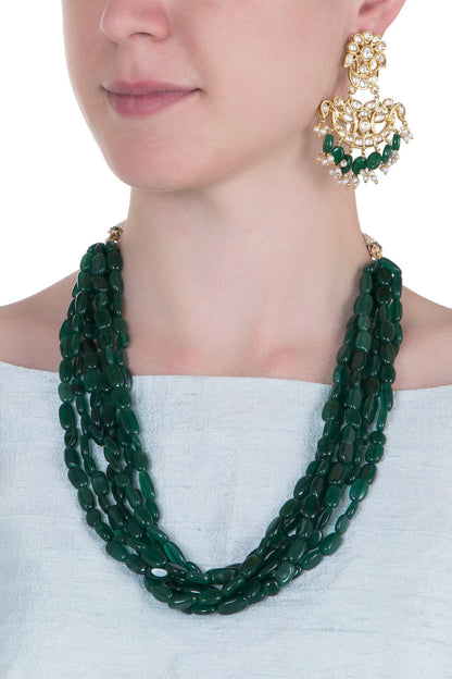 Gold plated semi precious emerald stone necklace set