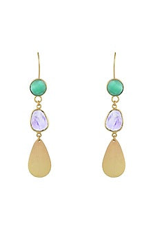 Gold Plated Green Onyx & Amethyst Stone Dangler Earrings