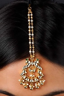 Gold Finish Kundan Polki Maangtikka