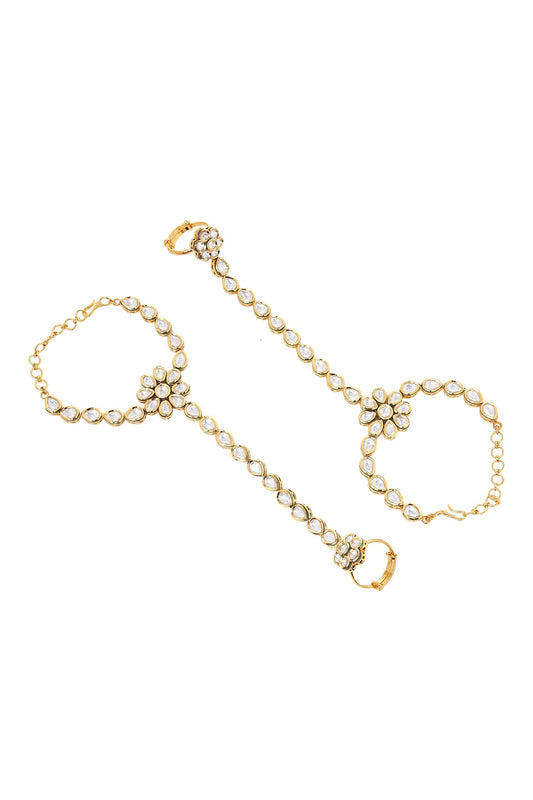 Floral Kundan Hathphool Set of 2 