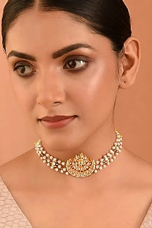 Gold Finish Kundan Polki Choker Necklace