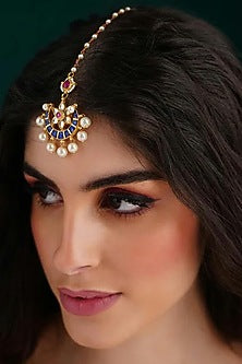 Gold Finish Kundan Polki Maang Tikka