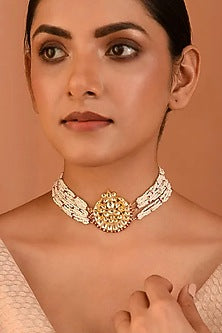 Gold Finish Jadau & Kundan Polki Choker Necklace