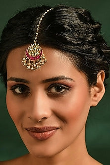 Gold Finish Pearl & Kundan Polki Maang Tikka