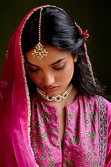 Gold Finish Green Kundan Polki Maang Tikka