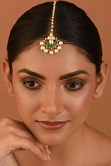 Gold Finish Copper Kundan Polki Maang Tikka