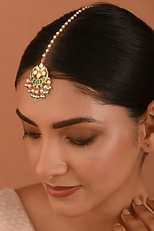 Gold Finish Copper Pearl Maang Tikka