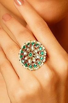 Gold Finish Kundan Polki Ring