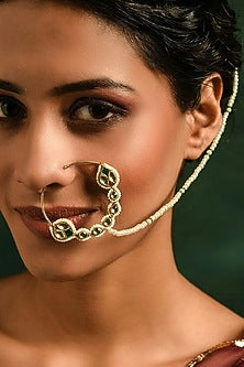 Gold Finish Kundan Nose Ring