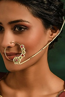 Gold Finish Nose Ring With Pearls