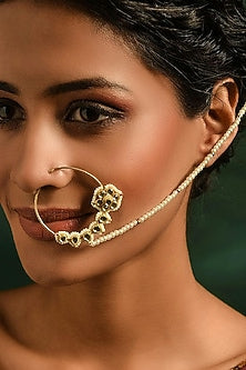 Gold Finish Kundan Nose Ring
