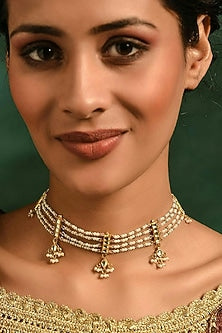 Gold Finish Pearl Choker Necklace
