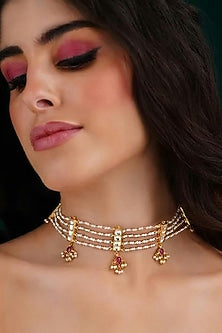 Gold Finish Pearl Choker Necklace