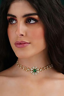 Gold Finish Choker Necklace With Pearls